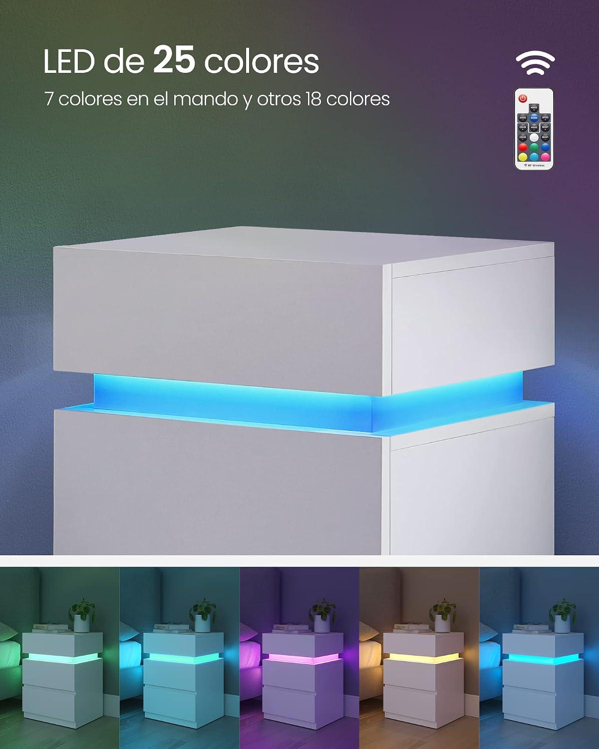 Velador Vasagle 3 Cajones Con Iluminación LED Multicolor