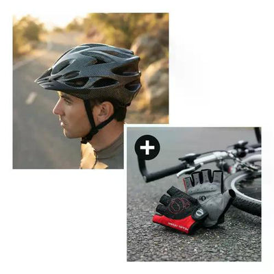 Kit Ciclista Casco Mtb Tipo Carbono + Guantes Gel Rojos Rojo M