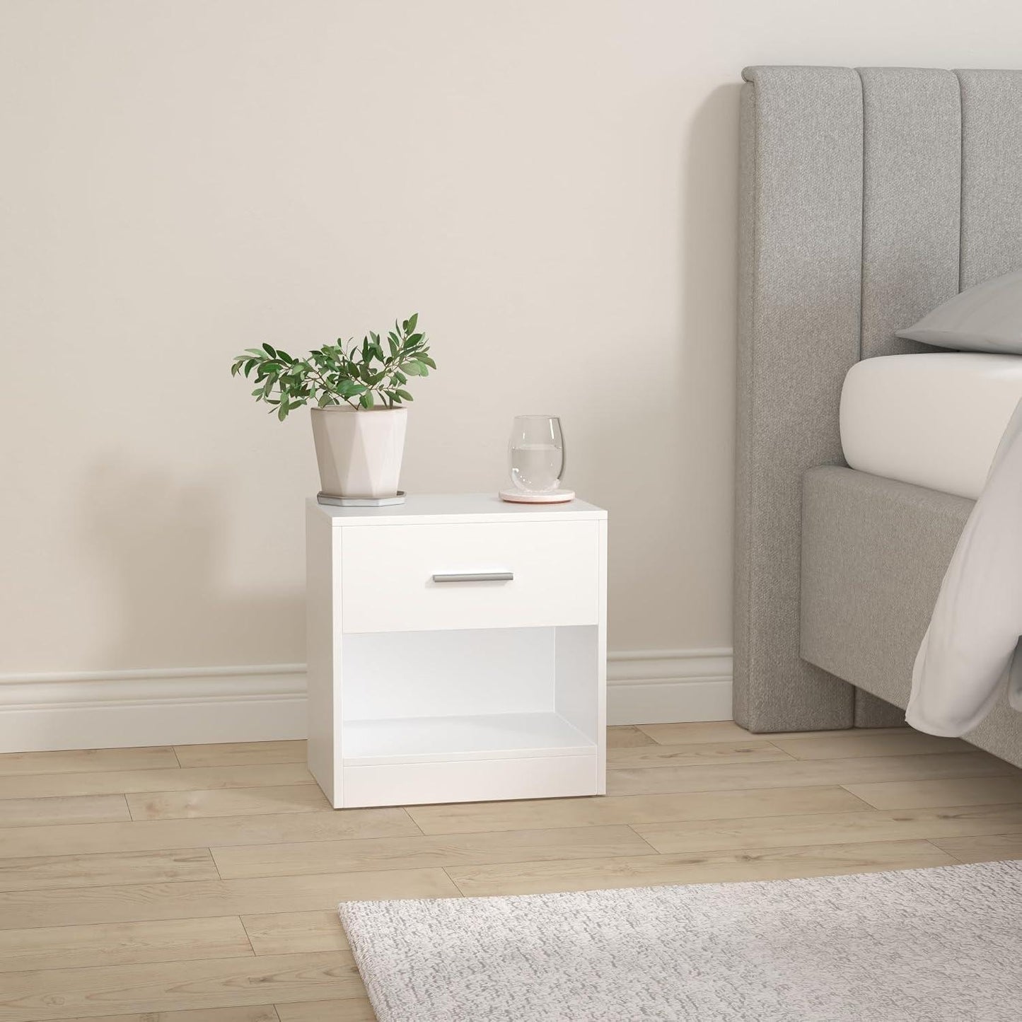 Velador Moderno VASAGLE Con Cajón Repisa Dormitorio Blanco