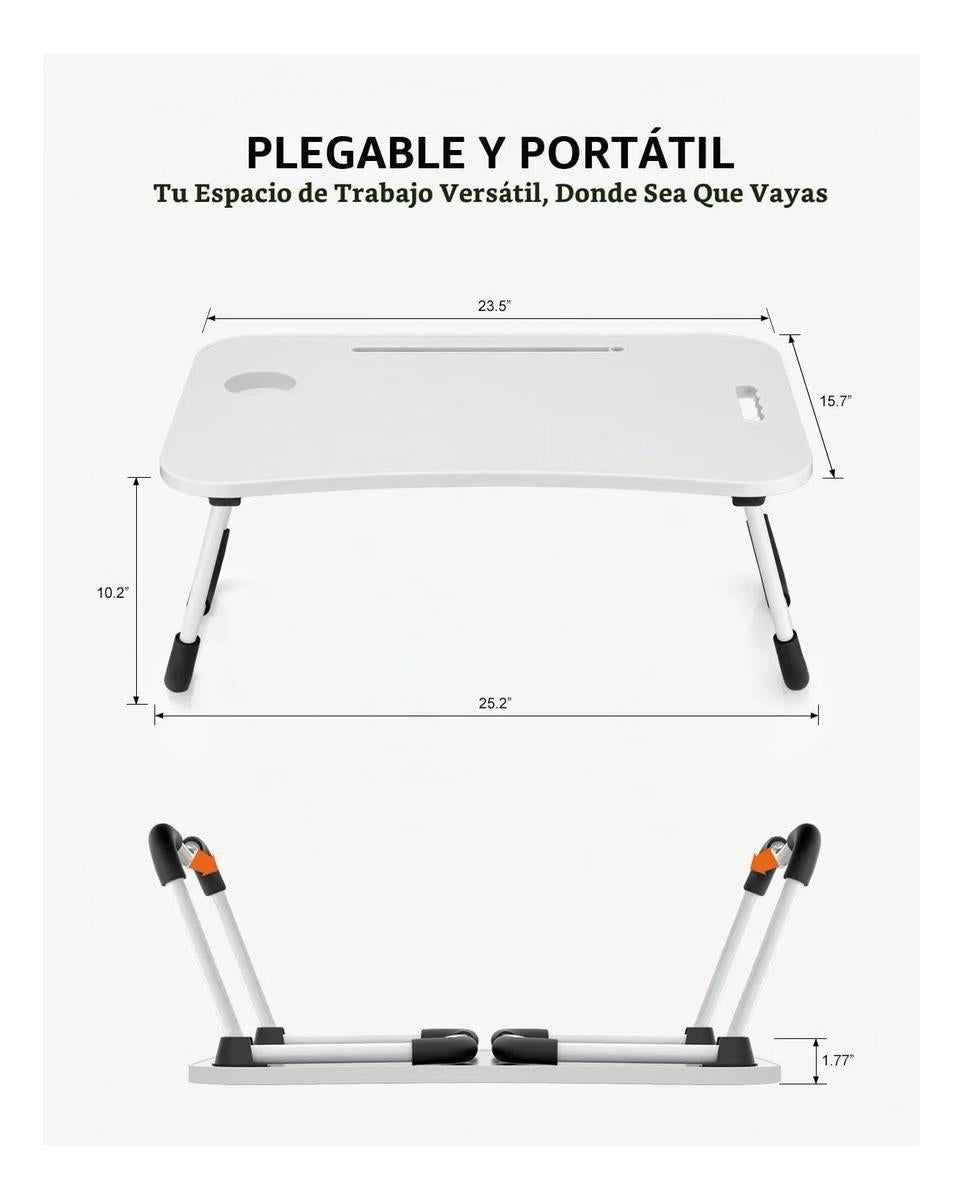 Mesa Notebook Plegable Cama Sofá Con Portavaso Blanco