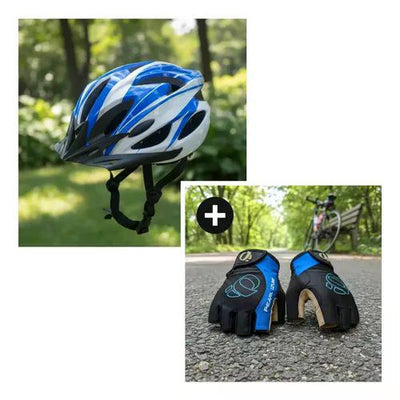 Kit Ciclista Casco Mtb Azul + Guantes Gel Dedos Cortos Azul S