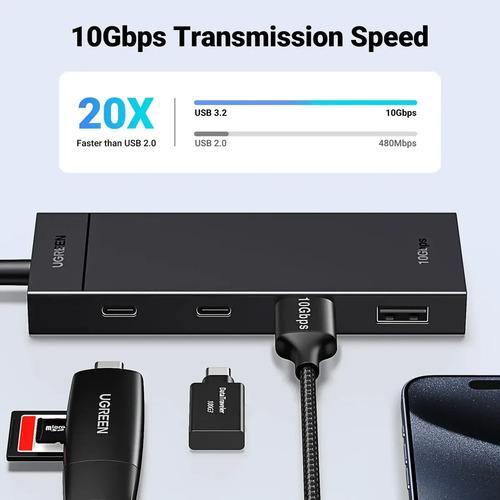 Adaptador Hub Usb C Ugreen Cm806 4 Puertos 10gbps Usb 3.2 Negro