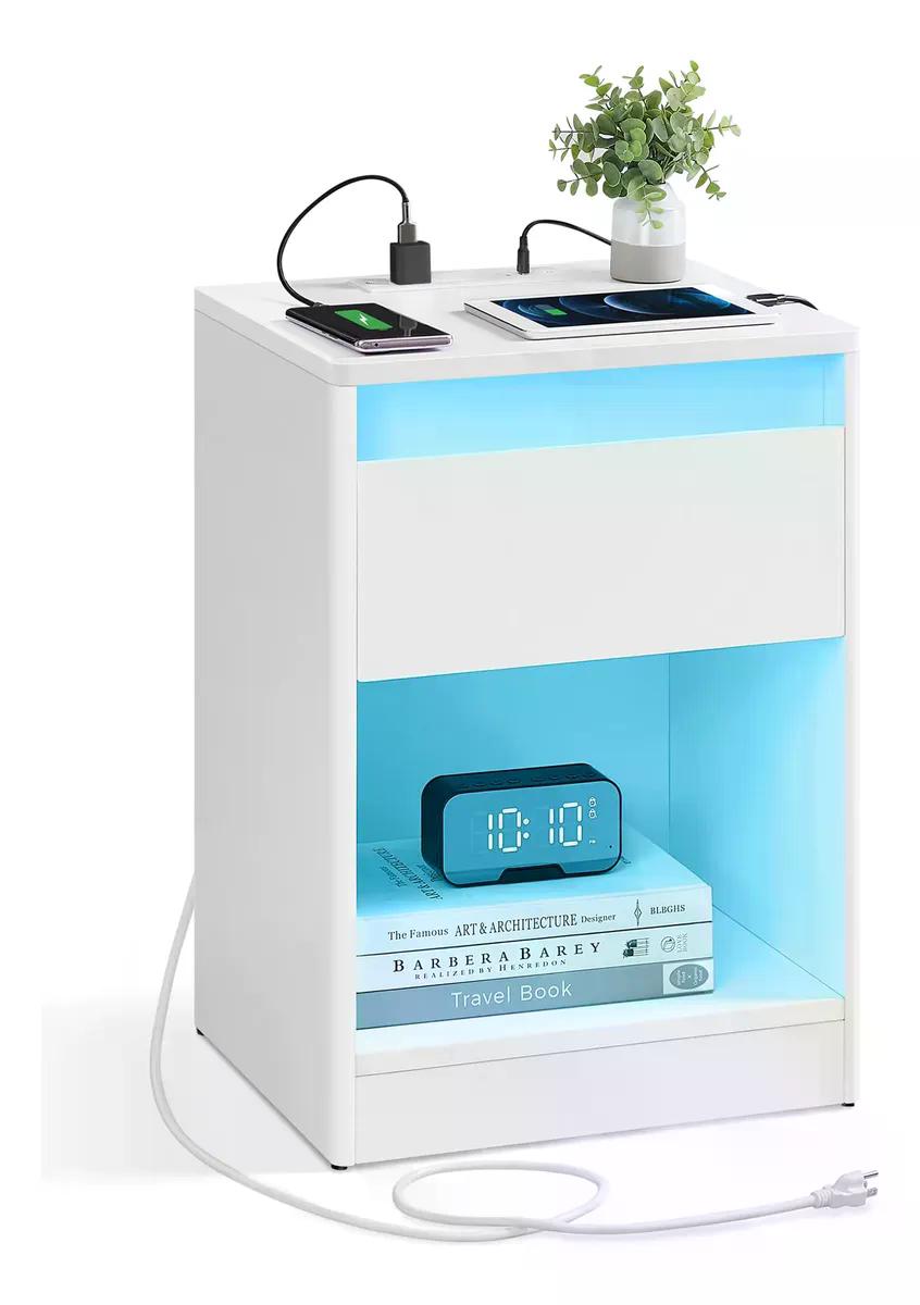 Velador Vasagle Con Luz LED USB Enchufes Y Cajón