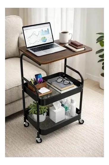 Carro Organizador 3 Niveles Con Ruedas Living Cocina Dorm Café Con Negro
