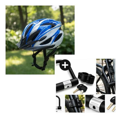 Kit Seguridad Bici Casco Mtb Azul + Candado U-lock Azul M/l