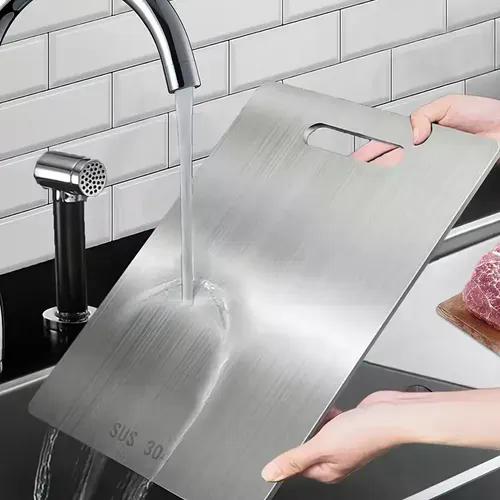 Tabla De Cortar Doble Cara Acero Inoxidable 36x25 Cocina Lisa