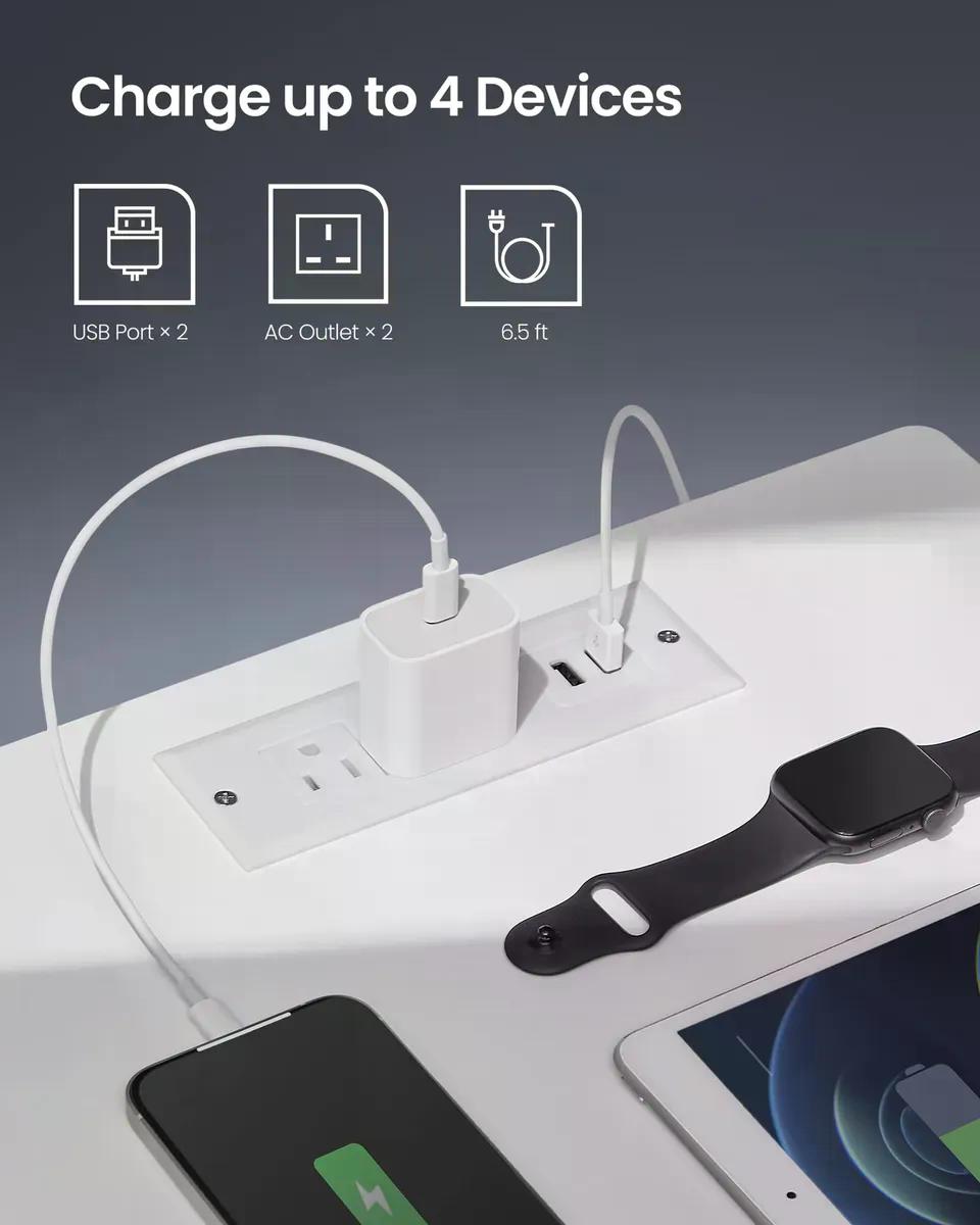 Velador Vasagle Con Luz LED USB Enchufes Y Cajón