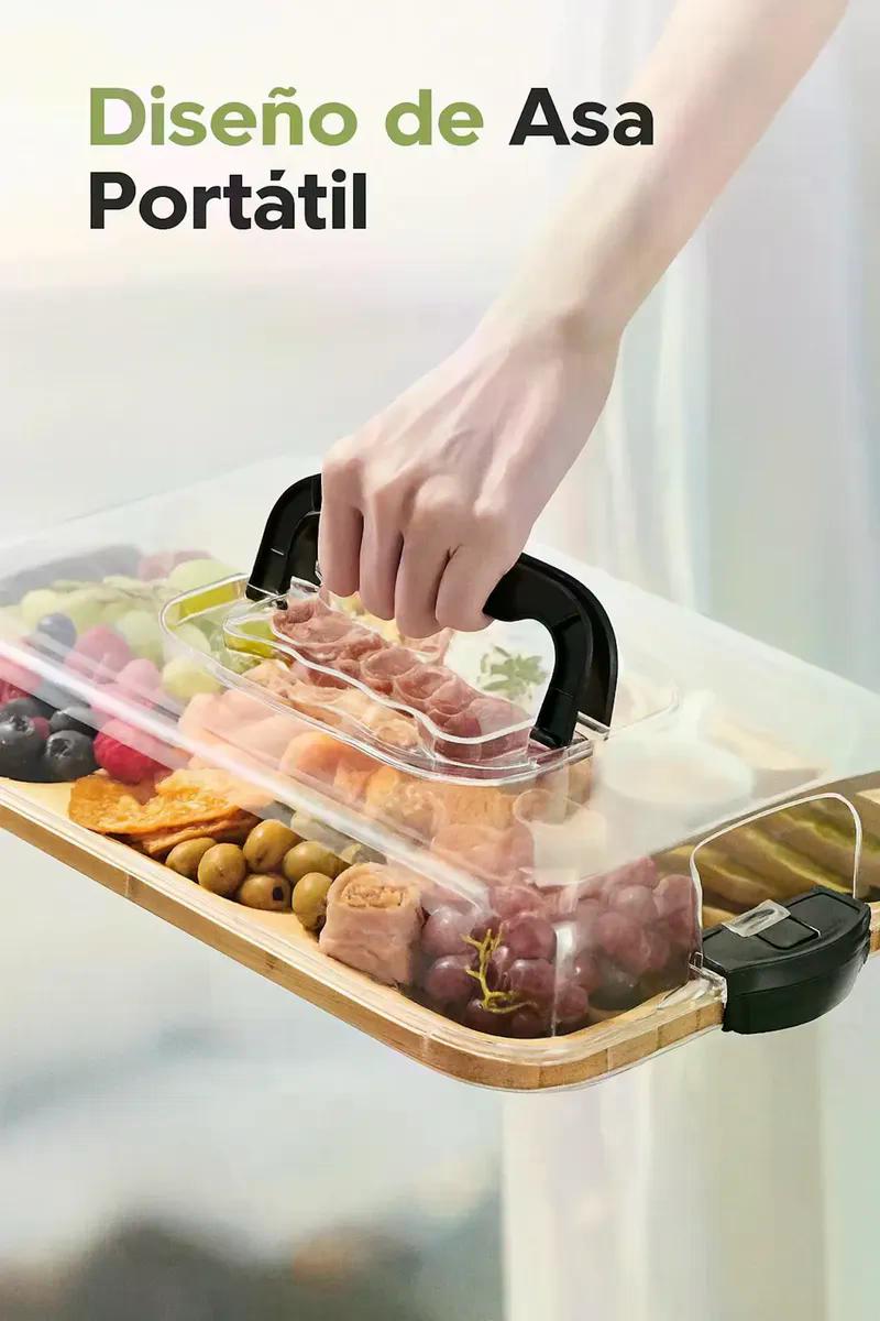 Bandeja Para Cocktail Quesos Bambú Tapa Acrílica Premium