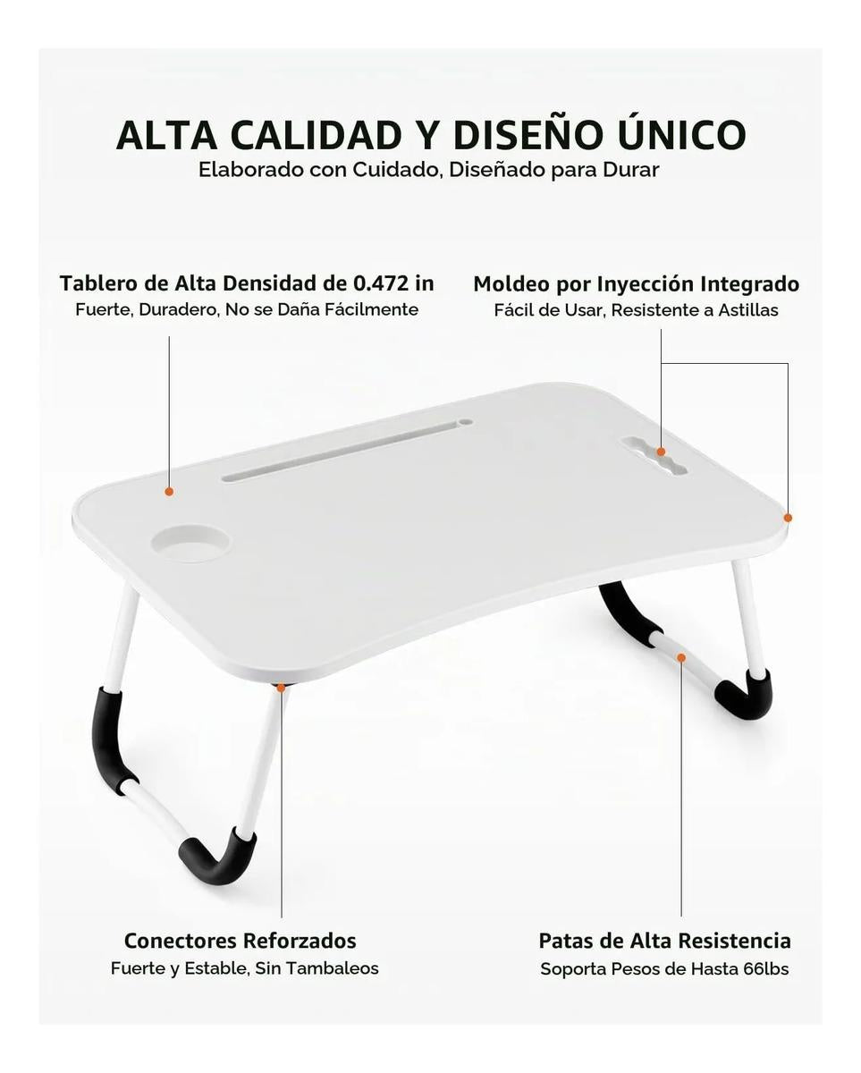Mesa Notebook Plegable Cama Sofá Con Portavaso Blanco
