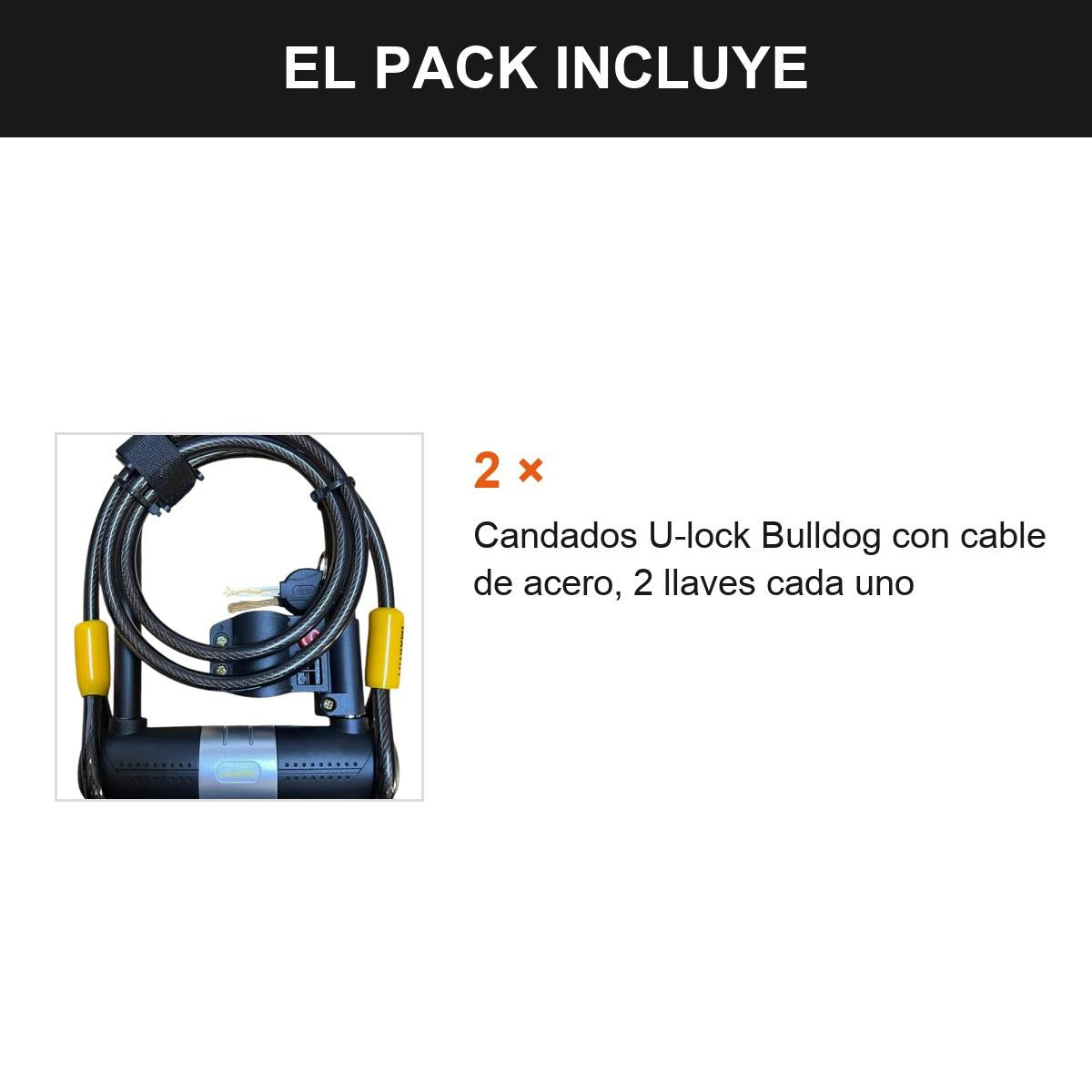 Pack 2 Candados U-lock Bulldog Con Cable Para Bicicleta Negro