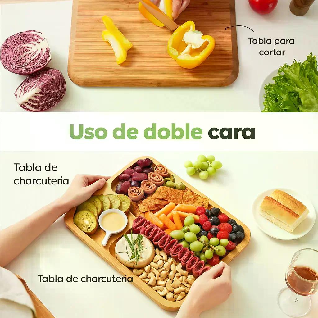 Bandeja Para Cocktail Quesos Bambú Tapa Acrílica Premium