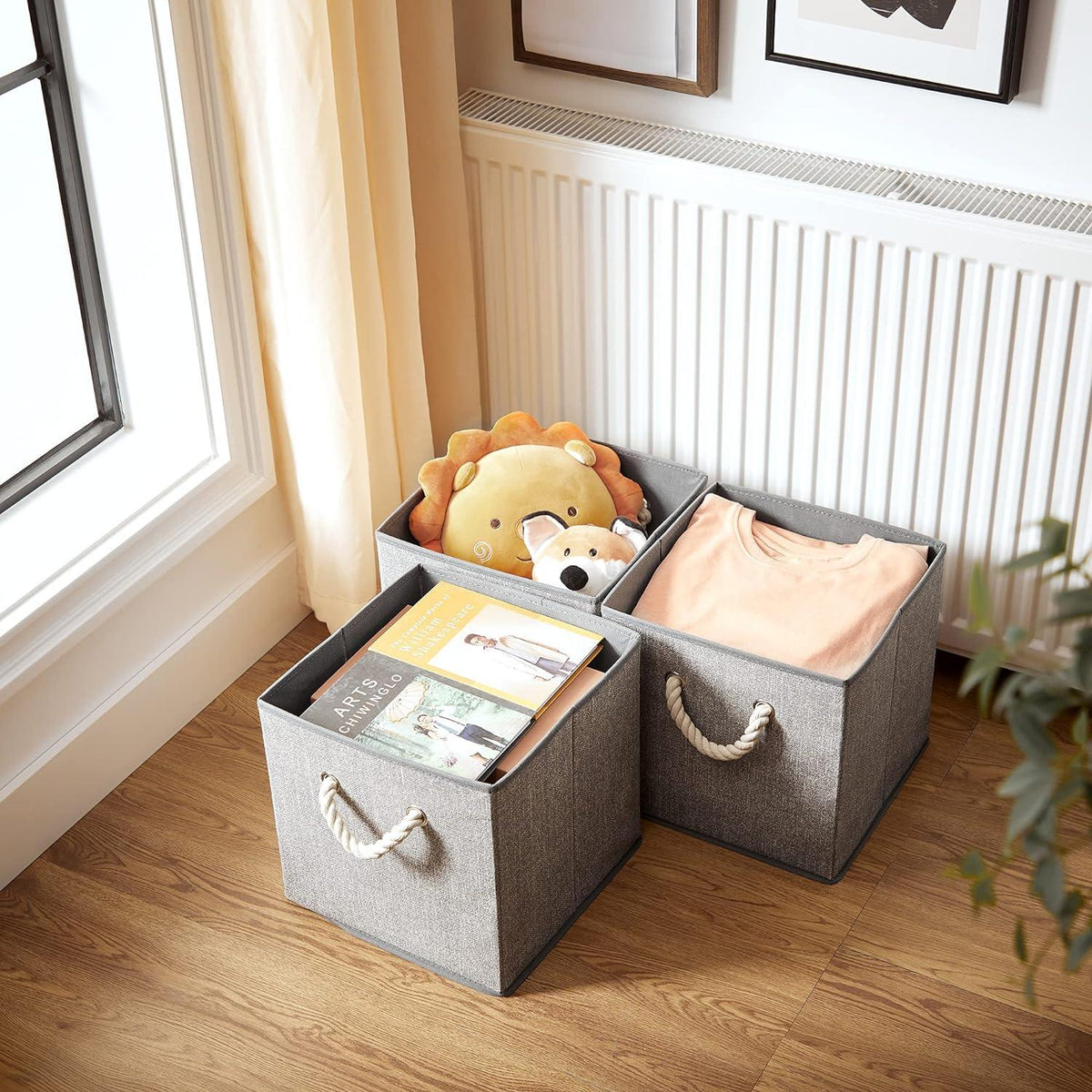 Set De 3 Cajas Organizadoras De Tela Plegables Con Asas