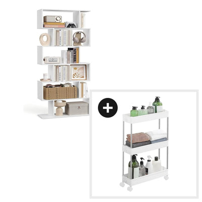 Set Oficina Estantería Librero 6 Niveles + Carro Angosto Blanco