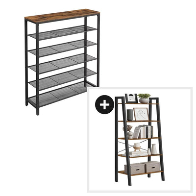 Set Orden Hogar Zapatero 5 Pisos + Estantería 5 Niveles Marrón