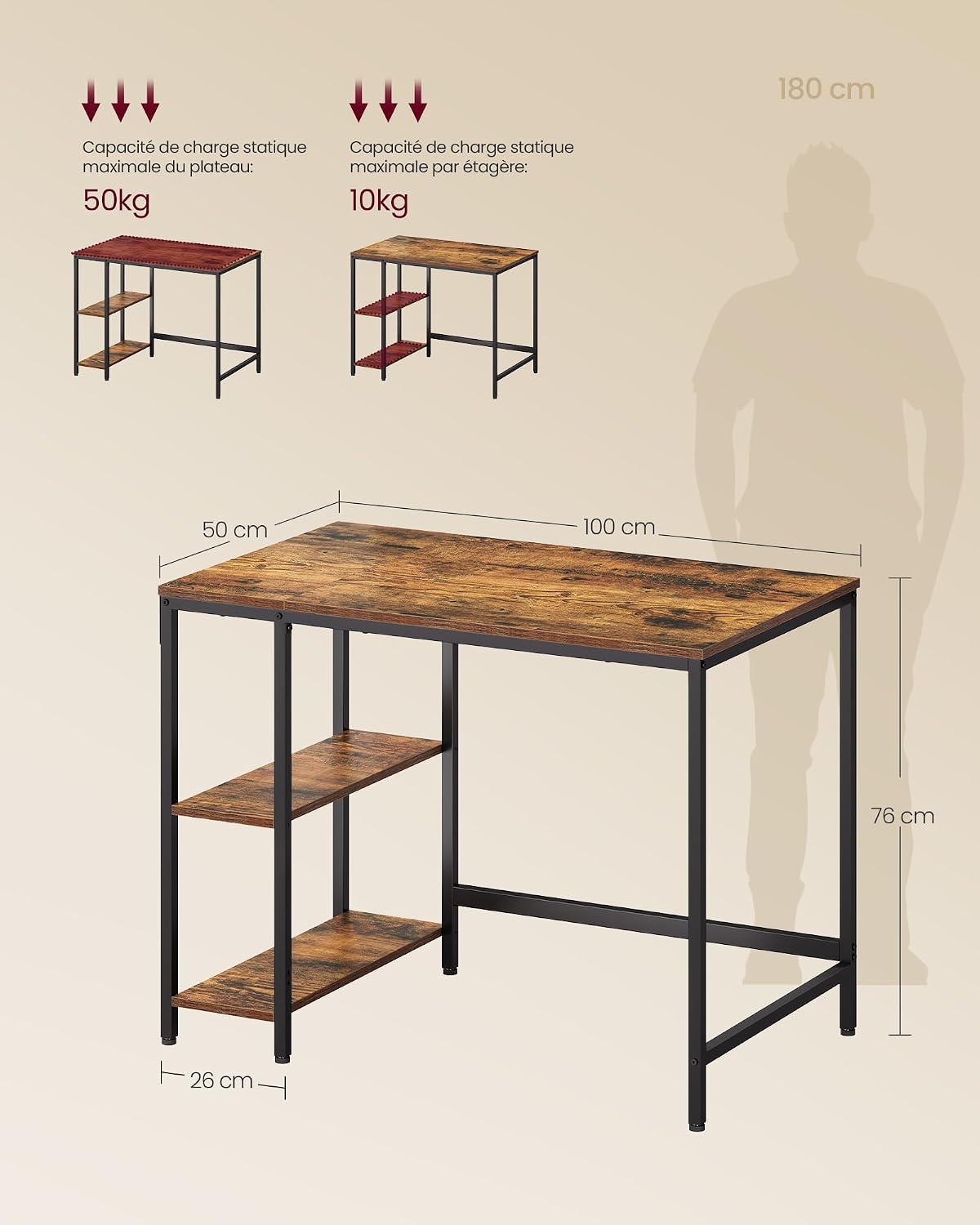 Escritorio Moderno VASAGLE Con Repisas Madera Y Metal 100 cm