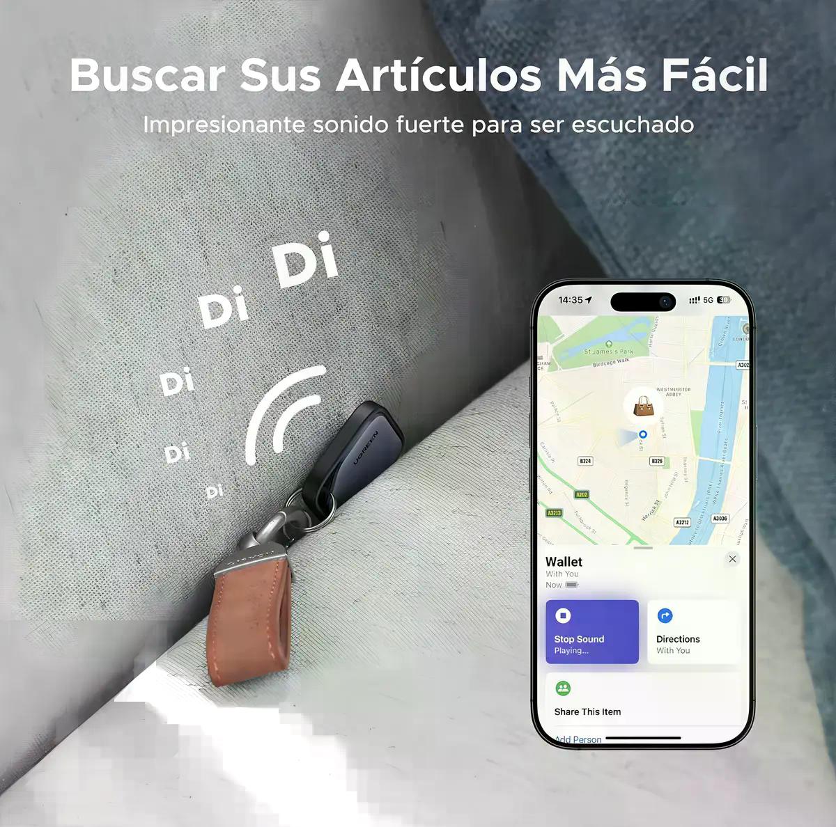 Ugreen Finetrack Localizador Apple Find My 2 Años Negro
