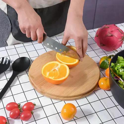 Cuenco Ensaladera Tapa De Bambu Y Utensilios Premium Marrón Claro