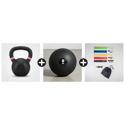 Kit Entrenamiento Funcional Kettlebell 10kg + Slam Ball 8kg Negro