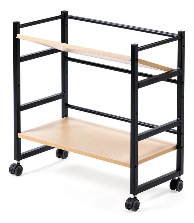 Carro Estante Organizador Ruedas 2 Niveles Madera Negro