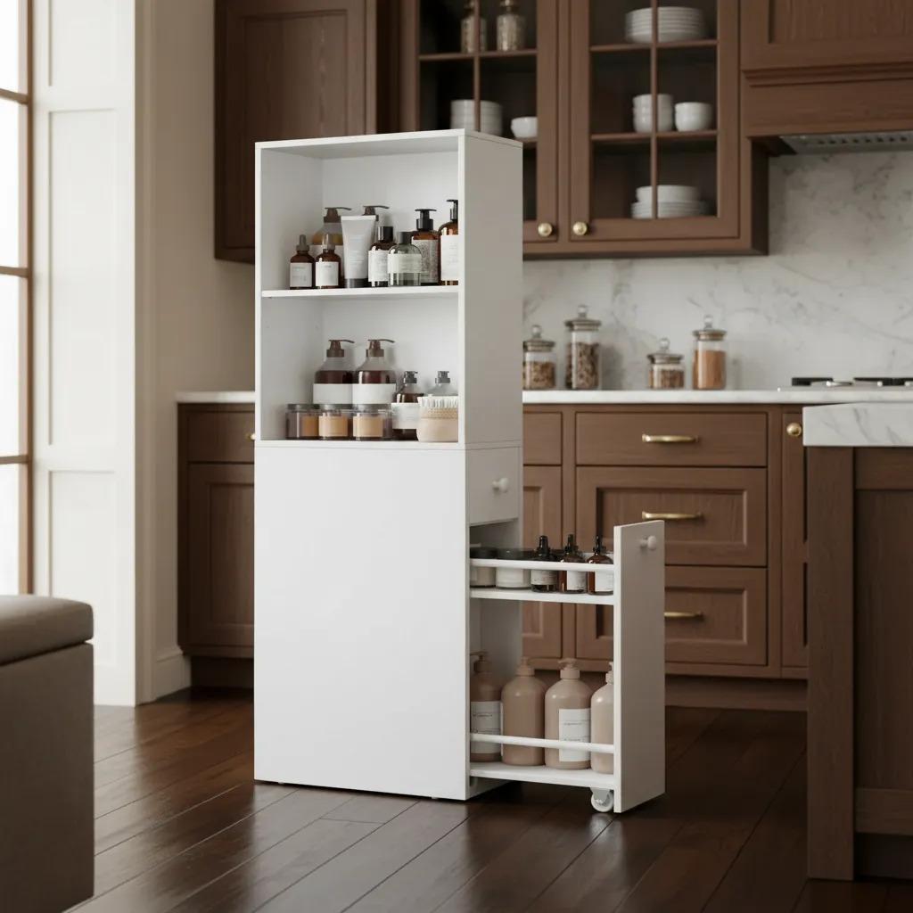 Set Cocina Gabinete Organizador Slim + Carro 3 Niveles Blanc Blanco