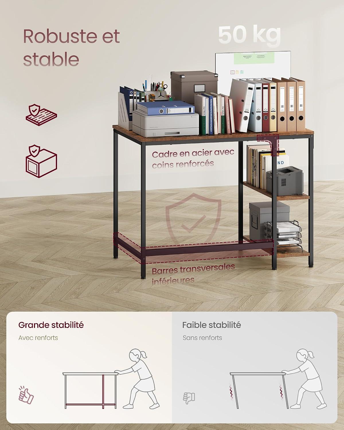 Escritorio Moderno VASAGLE Con Repisas Madera Y Metal 100 cm