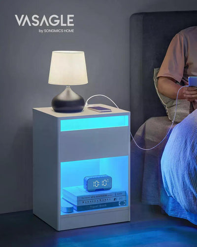 Velador Vasagle Con Luz LED USB Enchufes Y Cajón