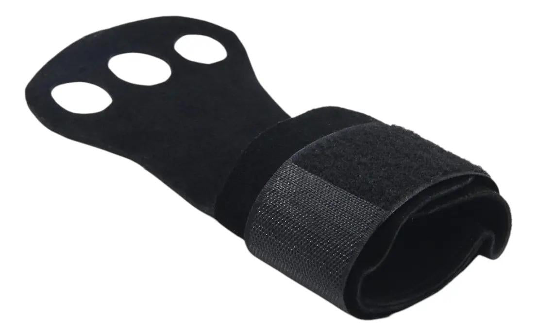 Kit Crossfit Calleras De Cuero 3 Dedos + Toalla Microfibra Negro Liso Xl