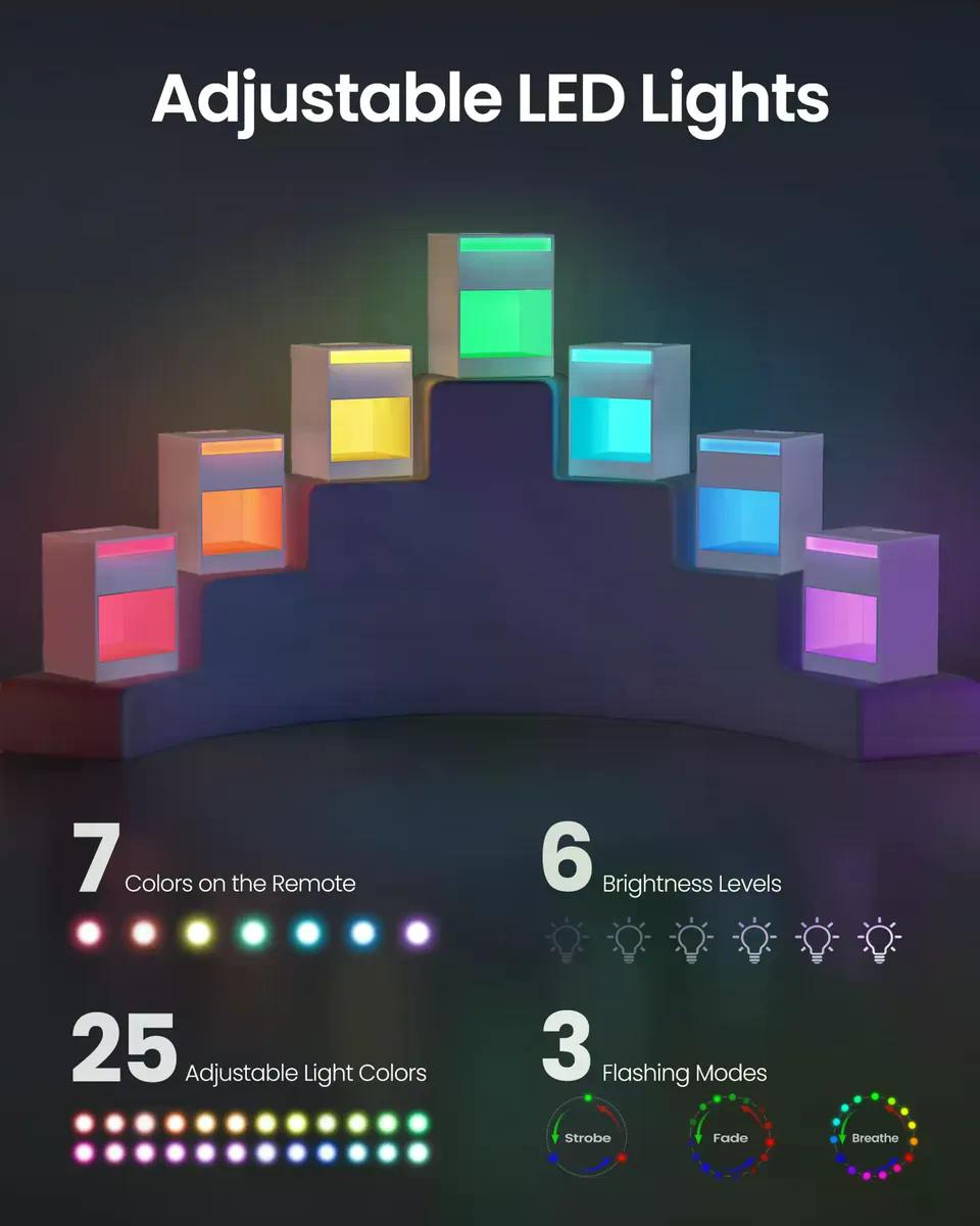 Velador Vasagle Con Luz LED USB Enchufes Y Cajón