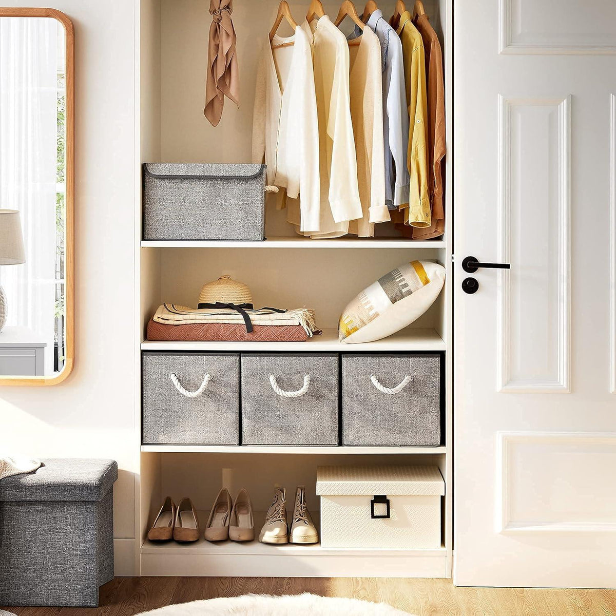Set De 3 Cajas Organizadoras De Tela Plegables Con Asas