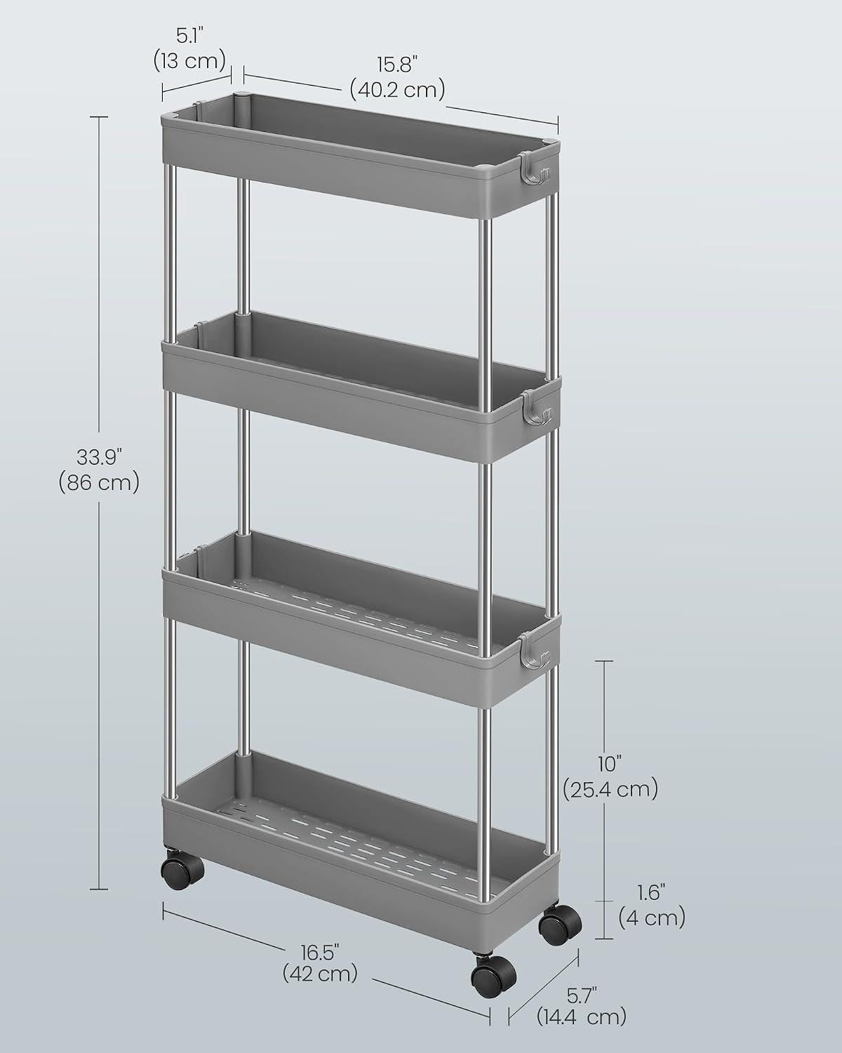 Carro Multiuso Songmics 4 Pisos Angosto Gris 14,4 Cm