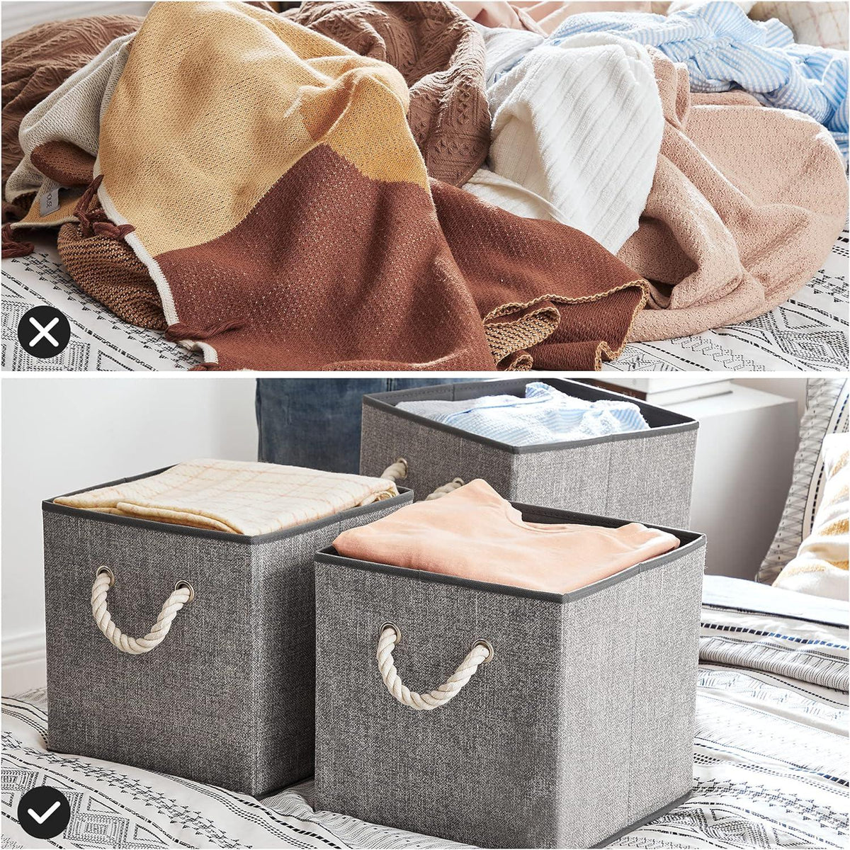 Set De 3 Cajas Organizadoras De Tela Plegables Con Asas