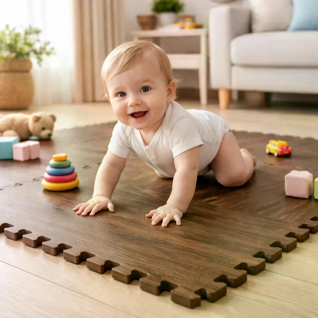 Pack X4 Piso Alfombra Tatami Eva Tipo Madera 60x60x1cm