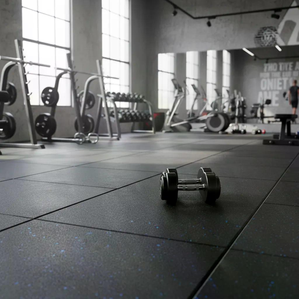 Piso Caucho Gimnasio Alto Trafico 100x100cmx15mm