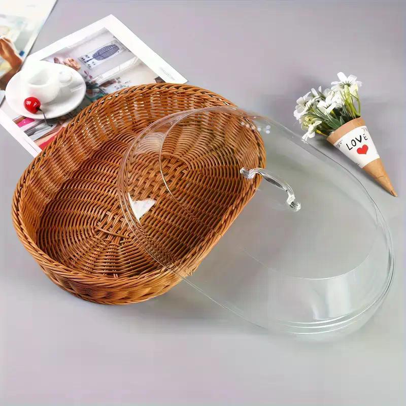 Cesta Panera Premium Rattan Cubierta Acrílico Transparente Marrón Trenzado