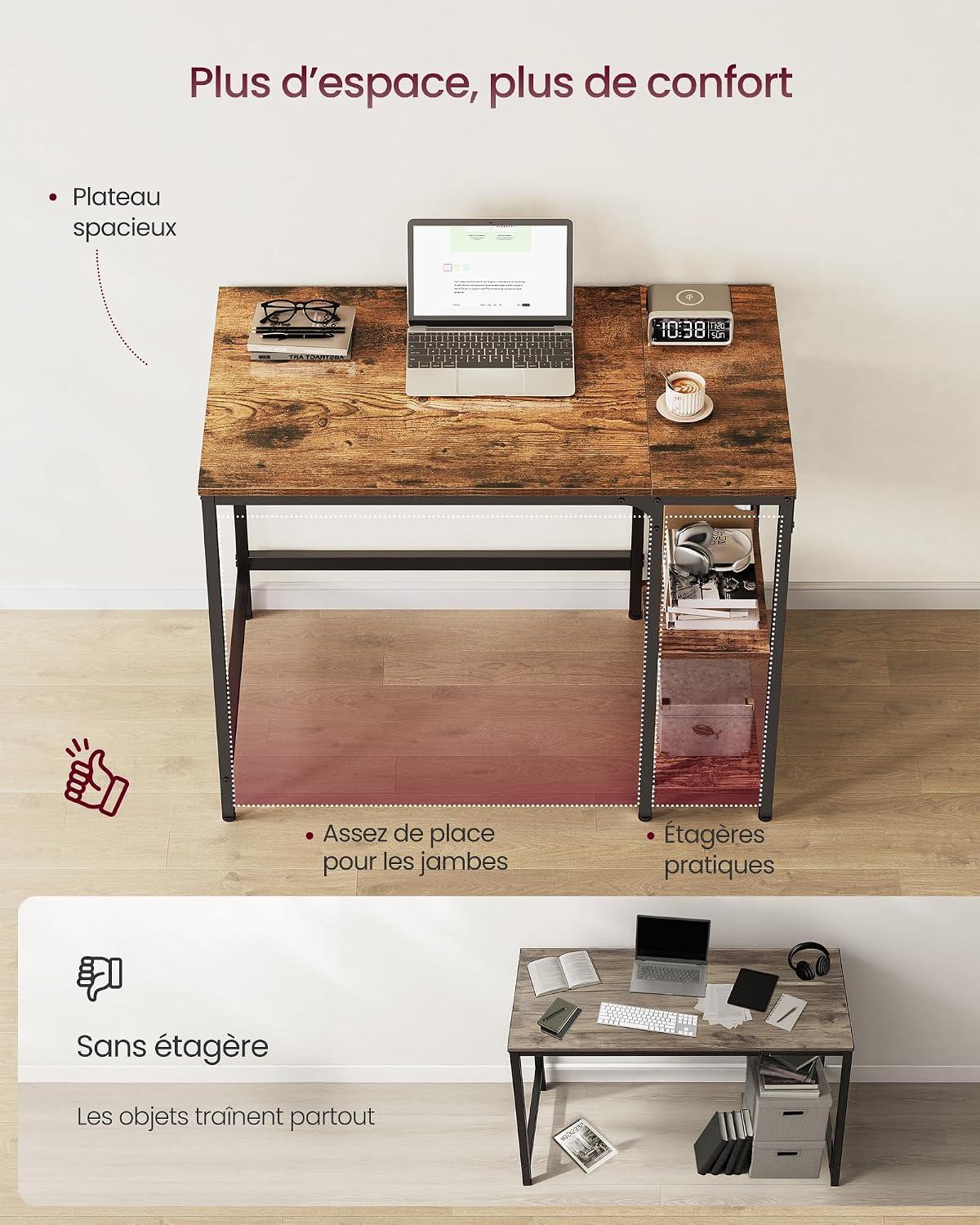 Escritorio Moderno VASAGLE Con Repisas Madera Y Metal 100 cm
