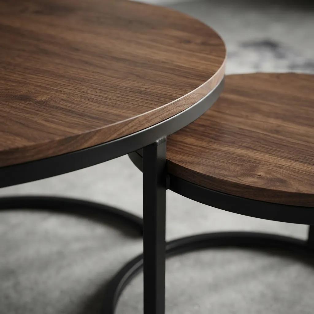 Set 2 Mesas Nido Redondas Madera Metal Living Moderna Café