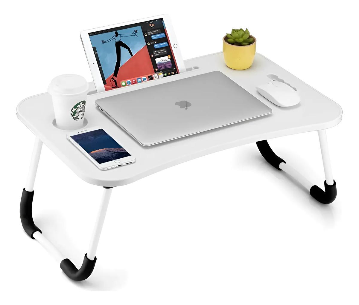 Mesa Notebook Plegable Cama Sofá Con Portavaso Blanco