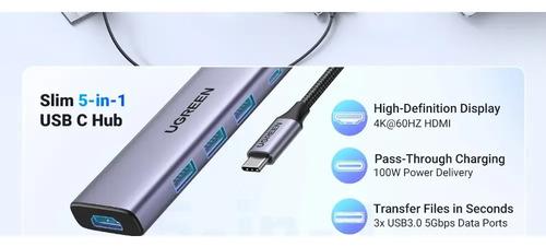 Multipuerto Usb-c / 1hdmi 4k60hz + 3usb 3.0 + Inusb-c Pd Ugr Gris Oscuro