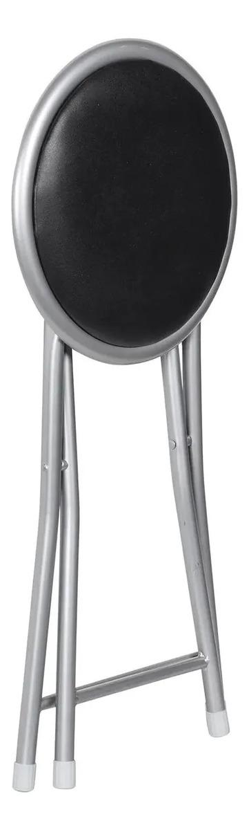 Banco Plegable Redondo Portátil Taburete Acolchado Negro Y Gris