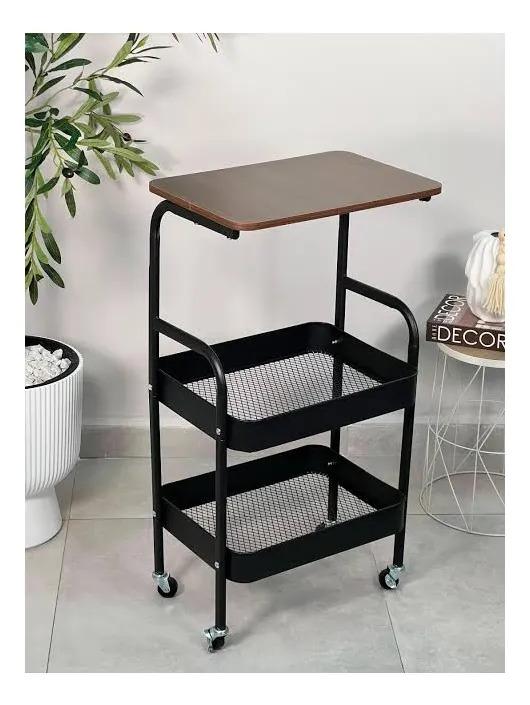 Carro Organizador 3 Niveles Con Ruedas Living Cocina Dorm Café Con Negro